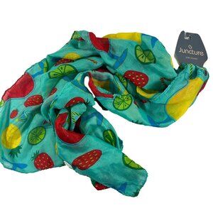 Juncture Neck Scarf Blue Fruit Strawberries Cocktails Pineapples Rectangle